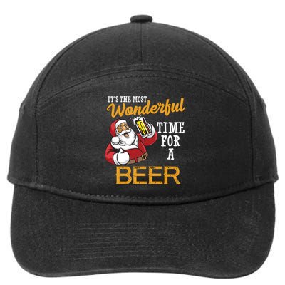 It's The Most Wonderful Time For A Beer Funny Santa Christmas 7-Panel Snapback Hat