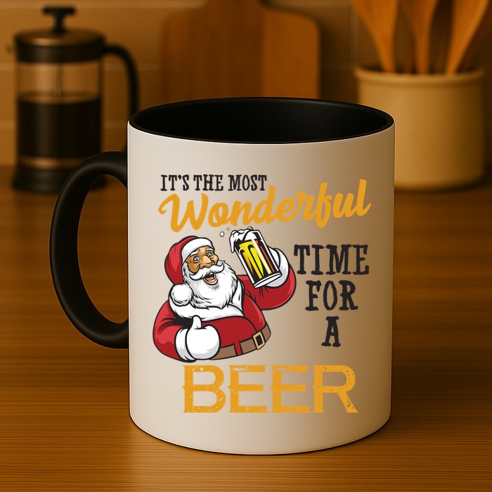 It's The Most Wonderful Time For A Beer Funny Santa Christmas Mug