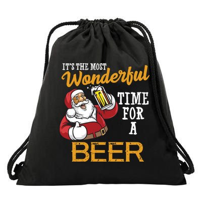 It's The Most Wonderful Time For A Beer Funny Santa Christmas Drawstring Bag