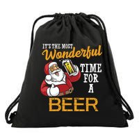 It's The Most Wonderful Time For A Beer Funny Santa Christmas Drawstring Bag