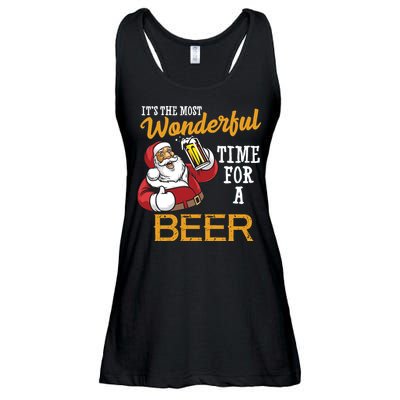 It's The Most Wonderful Time For A Beer Funny Santa Christmas Ladies Essential Flowy Tank