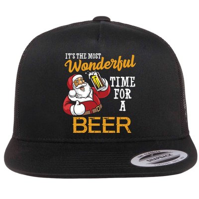 It's The Most Wonderful Time For A Beer Funny Santa Christmas Flatbill Hat
