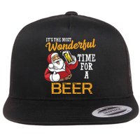 It's The Most Wonderful Time For A Beer Funny Santa Christmas Flat Bill Trucker Hat