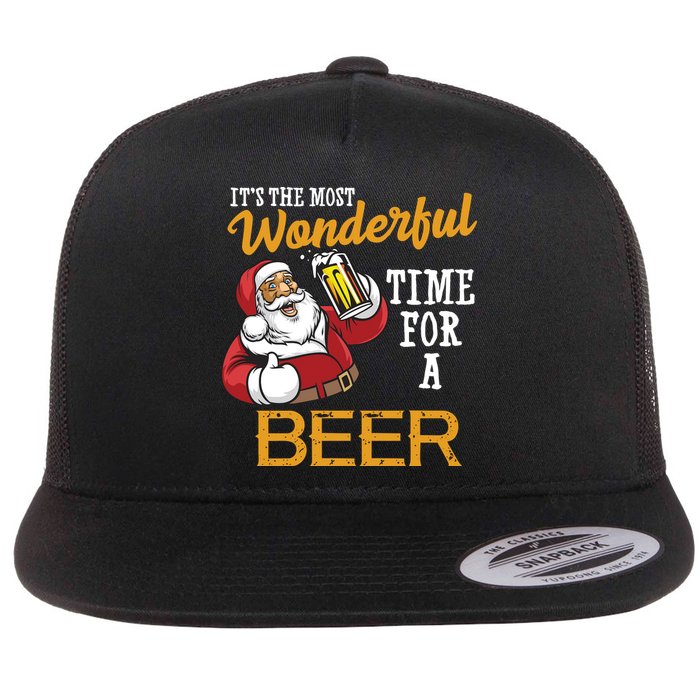 It's The Most Wonderful Time For A Beer Funny Santa Christmas Flat Bill Trucker Hat