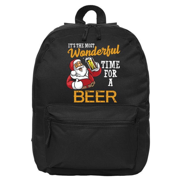 It's The Most Wonderful Time For A Beer Funny Santa Christmas 16 in Basic Backpack