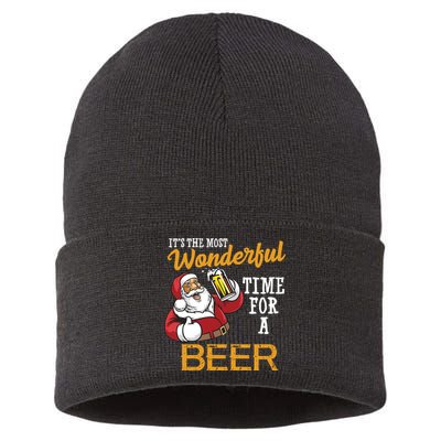 It's The Most Wonderful Time For A Beer Funny Santa Christmas Sustainable Knit Beanie