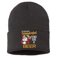 It's The Most Wonderful Time For A Beer Funny Santa Christmas Sustainable Knit Beanie