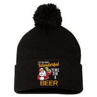It's The Most Wonderful Time For A Beer Funny Santa Christmas Pom Pom 12in Knit Beanie