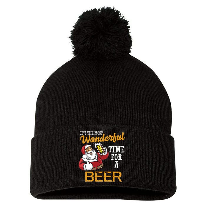 It's The Most Wonderful Time For A Beer Funny Santa Christmas Pom Pom 12in Knit Beanie