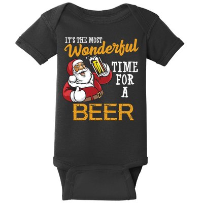 It's The Most Wonderful Time For A Beer Funny Santa Christmas Baby Bodysuit