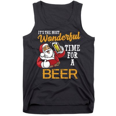 It's The Most Wonderful Time For A Beer Funny Santa Christmas Tank Top
