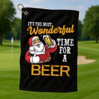 It's The Most Wonderful Time For A Beer Funny Santa Christmas Golf Towel