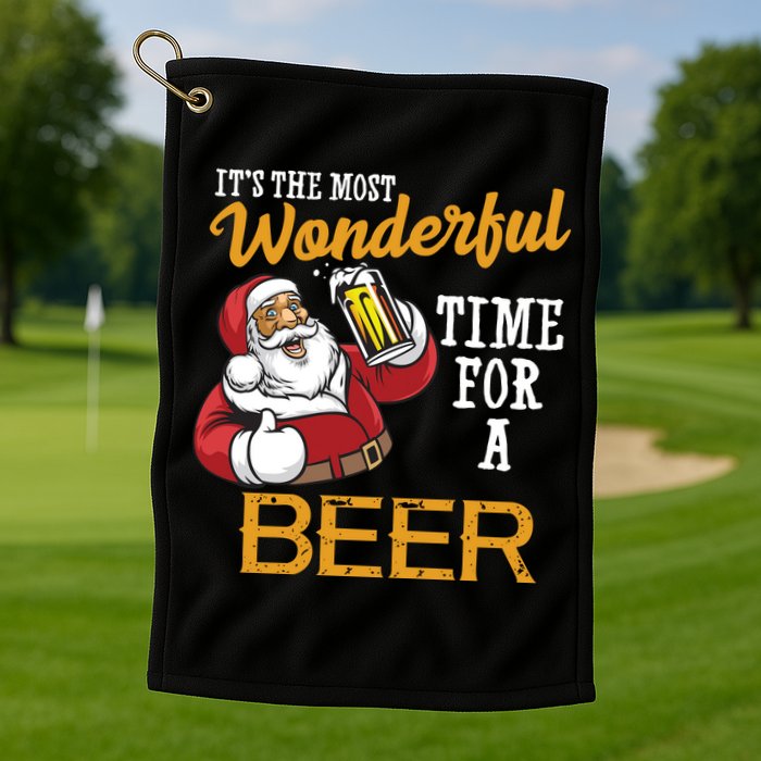 It's The Most Wonderful Time For A Beer Funny Santa Christmas Golf Towel