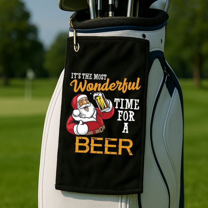 It's The Most Wonderful Time For A Beer Funny Santa Christmas Golf Towel