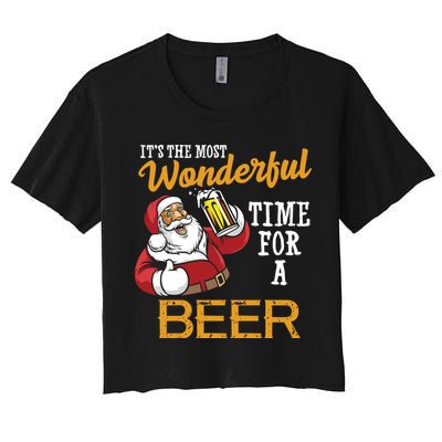 It's The Most Wonderful Time For A Beer Funny Santa Christmas Crop Top