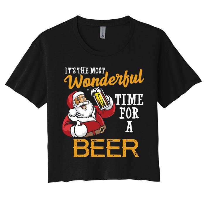 It's The Most Wonderful Time For A Beer Funny Santa Christmas Crop Top