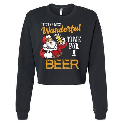 It's The Most Wonderful Time For A Beer Funny Santa Christmas Cropped Pullover Crew