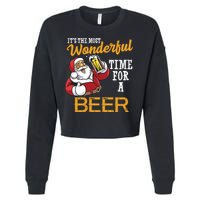 It's The Most Wonderful Time For A Beer Funny Santa Christmas Cropped Pullover Crew