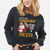 It's The Most Wonderful Time For A Beer Funny Santa Christmas Cropped Pullover Crew