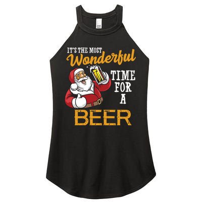 It's The Most Wonderful Time For A Beer Funny Santa Christmas Women's Perfect Tri Rocker Tank