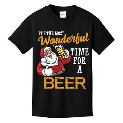 It's The Most Wonderful Time For A Beer Funny Santa Christmas Kids T-Shirt