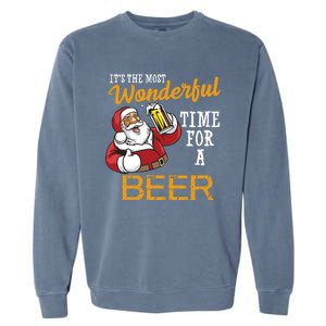 It's The Most Wonderful Time For A Beer Funny Santa Christmas Garment-Dyed Sweatshirt