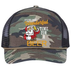 It's The Most Wonderful Time For A Beer Funny Santa Christmas Retro Rope Trucker Hat Cap