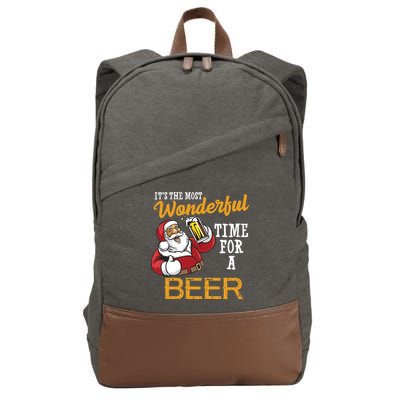 It's The Most Wonderful Time For A Beer Funny Santa Christmas Cotton Canvas Backpack