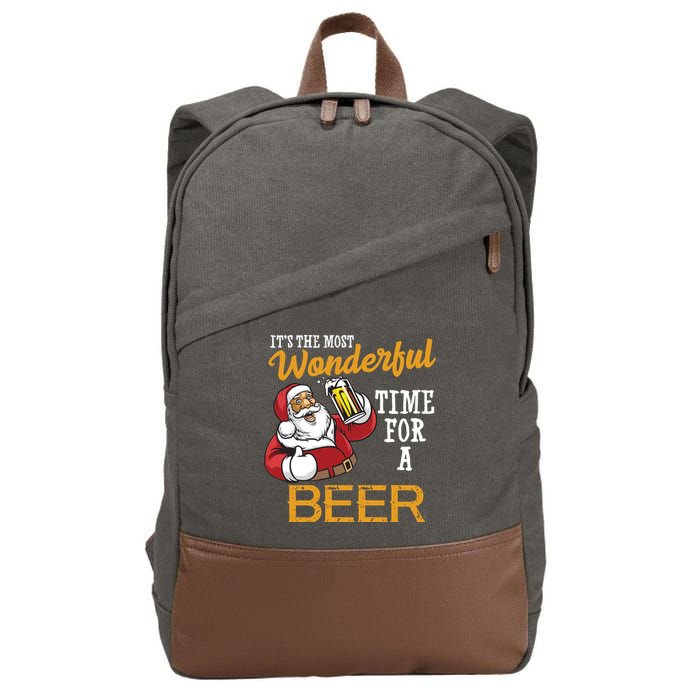 It's The Most Wonderful Time For A Beer Funny Santa Christmas Cotton Canvas Backpack