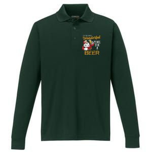 It's The Most Wonderful Time For A Beer Funny Santa Christmas Performance Long Sleeve Polo