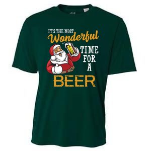 It's The Most Wonderful Time For A Beer Funny Santa Christmas Cooling Performance Crew T-Shirt