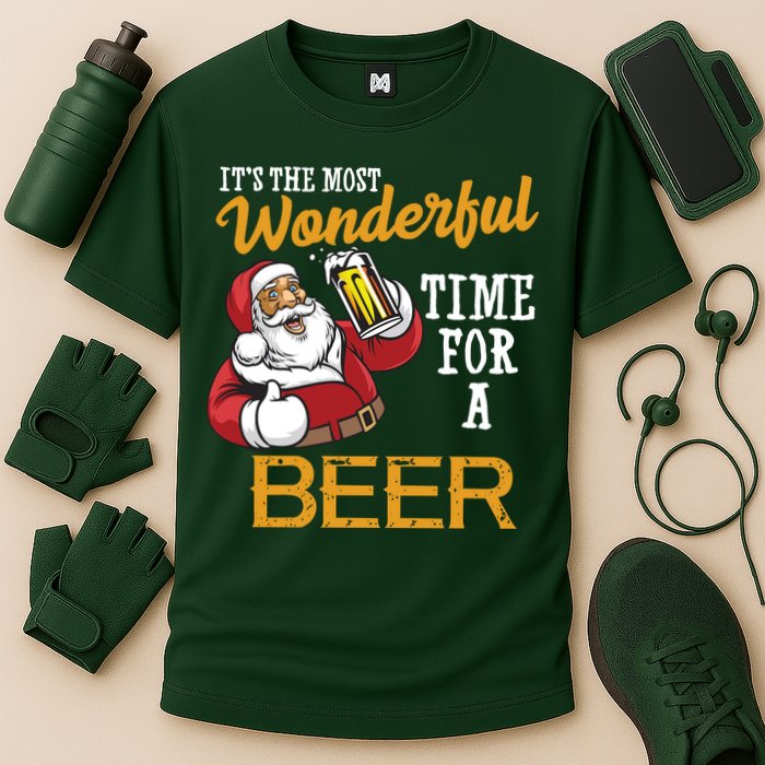 It's The Most Wonderful Time For A Beer Funny Santa Christmas Performance Shirt