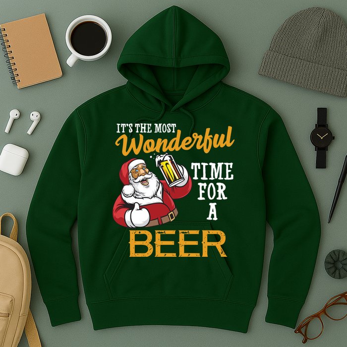 It's The Most Wonderful Time For A Beer Funny Santa Christmas Hoodie