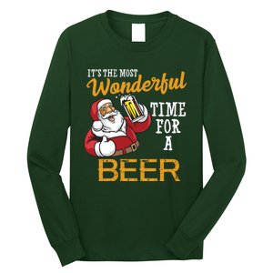 It's The Most Wonderful Time For A Beer Funny Santa Christmas Long Sleeve Shirt