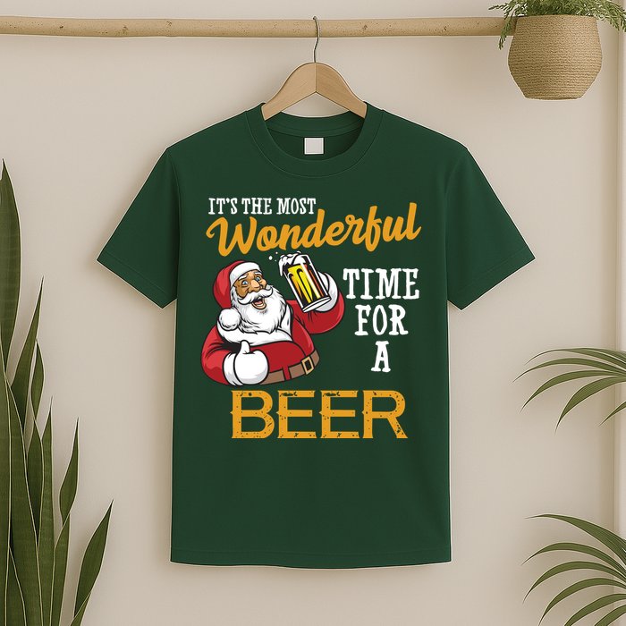It's The Most Wonderful Time For A Beer Funny Santa Christmas T-Shirt