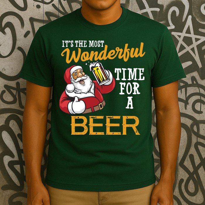 It's The Most Wonderful Time For A Beer Funny Santa Christmas T-Shirt