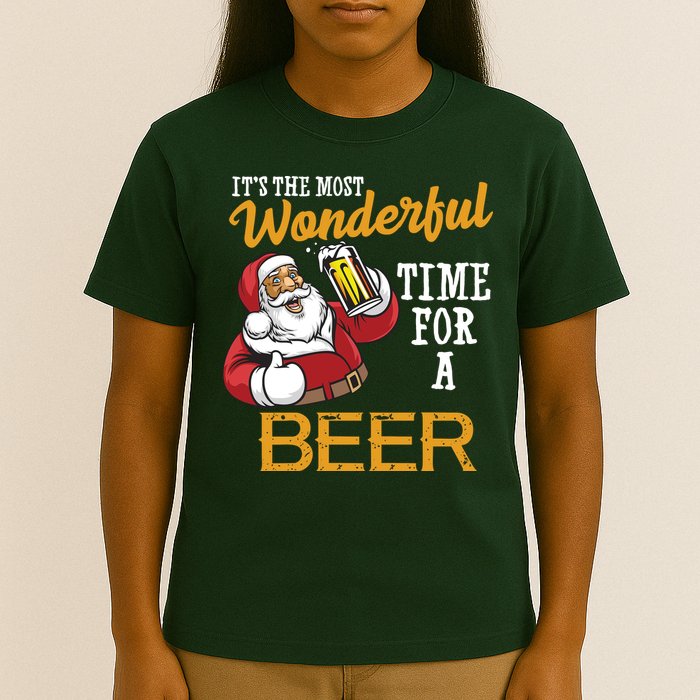 It's The Most Wonderful Time For A Beer Funny Santa Christmas T-Shirt