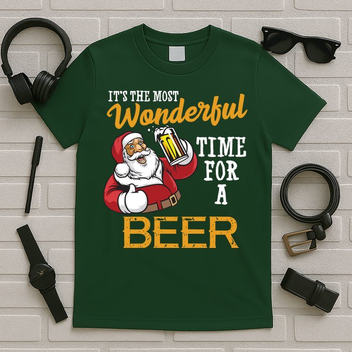 It's The Most Wonderful Time For A Beer Funny Santa Christmas T-Shirt