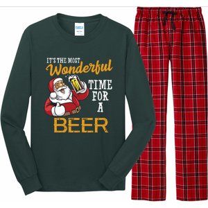 It's The Most Wonderful Time For A Beer Funny Santa Christmas Long Sleeve Pajama Set