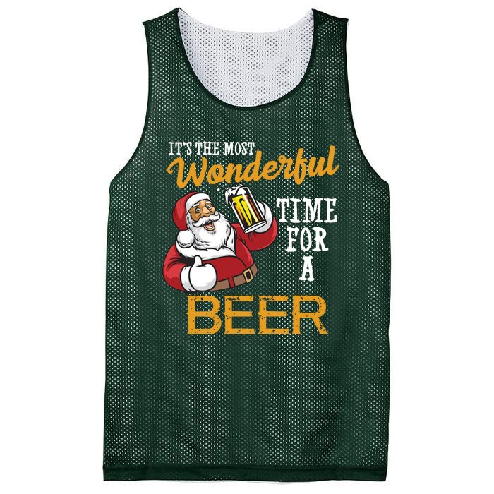 It's The Most Wonderful Time For A Beer Funny Santa Christmas Mesh Reversible Basketball Jersey Tank