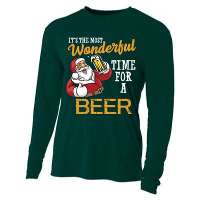 It's The Most Wonderful Time For A Beer Funny Santa Christmas Cooling Performance Long Sleeve Crew