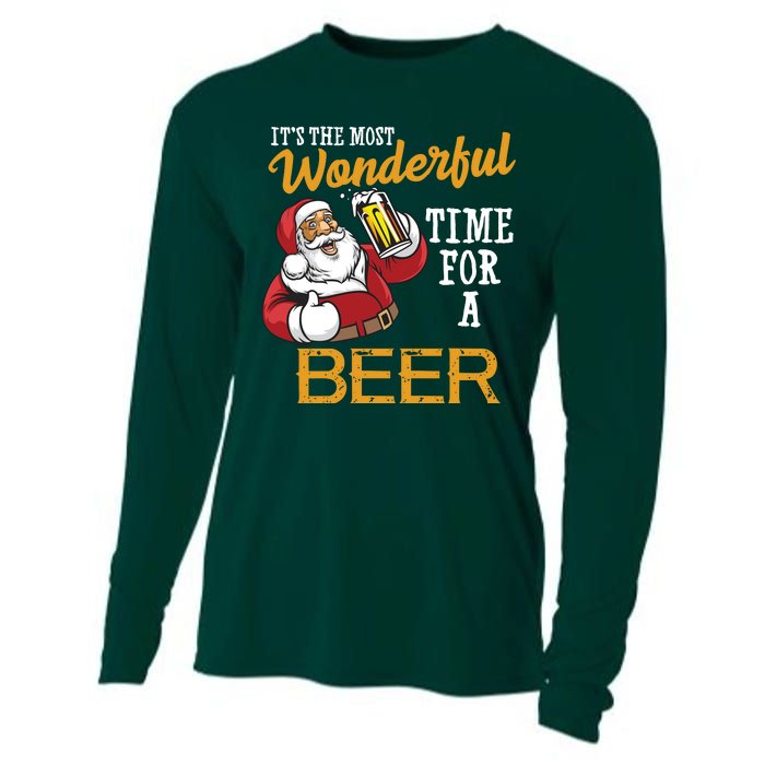 It's The Most Wonderful Time For A Beer Funny Santa Christmas Cooling Performance Long Sleeve Crew