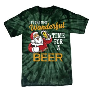 It's The Most Wonderful Time For A Beer Funny Santa Christmas Tie-Dye T-Shirt