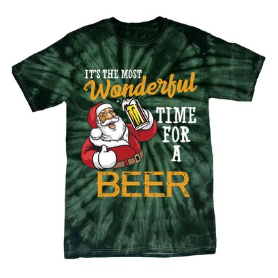 It's The Most Wonderful Time For A Beer Funny Santa Christmas Tie-Dye T-Shirt