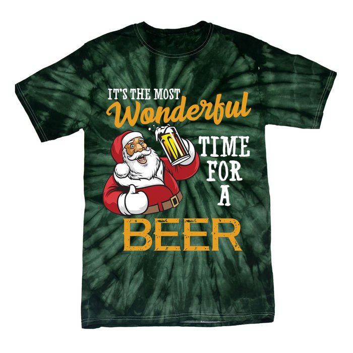 It's The Most Wonderful Time For A Beer Funny Santa Christmas Tie-Dye T-Shirt