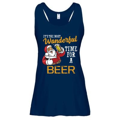 It's The Most Wonderful Time For A Beer Funny Santa Christmas Ladies Essential Flowy Tank