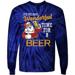 It's The Most Wonderful Time For A Beer Funny Santa Christmas Tie-Dye Long Sleeve Shirt