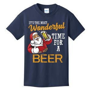 It's The Most Wonderful Time For A Beer Funny Santa Christmas Kids T-Shirt