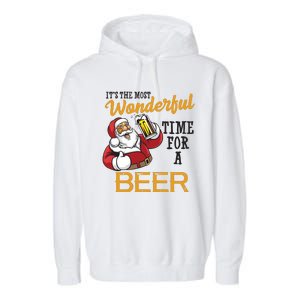 It's The Most Wonderful Time For A Beer Funny Santa Christmas Garment-Dyed Fleece Hoodie