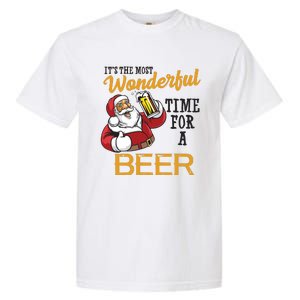 It's The Most Wonderful Time For A Beer Funny Santa Christmas Garment-Dyed Heavyweight T-Shirt